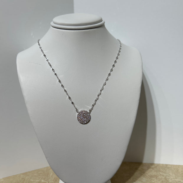 Sterling Silver Pave disc necklace ￼