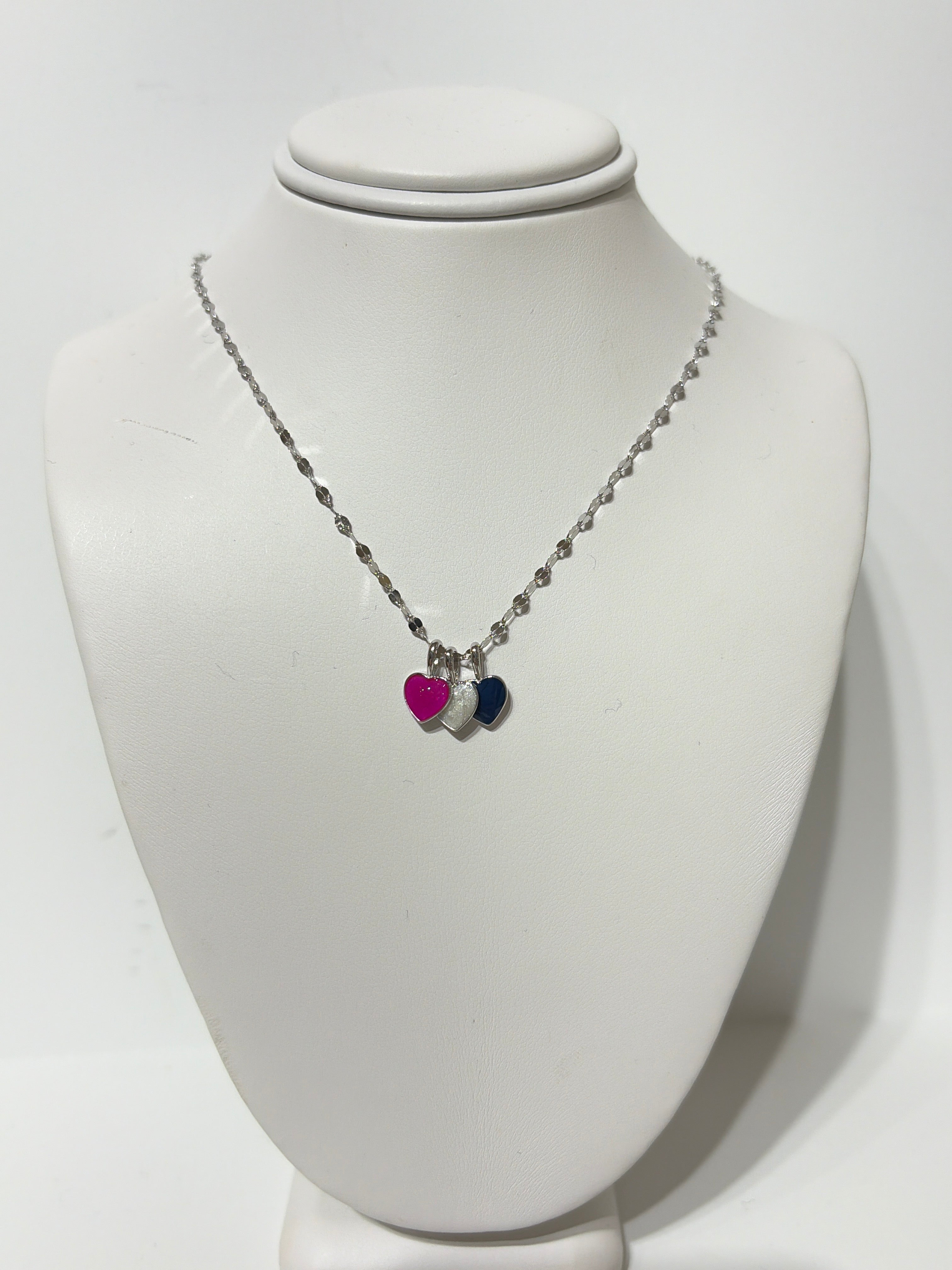 Sterling Silver Triple Heart Gemstone Necklace