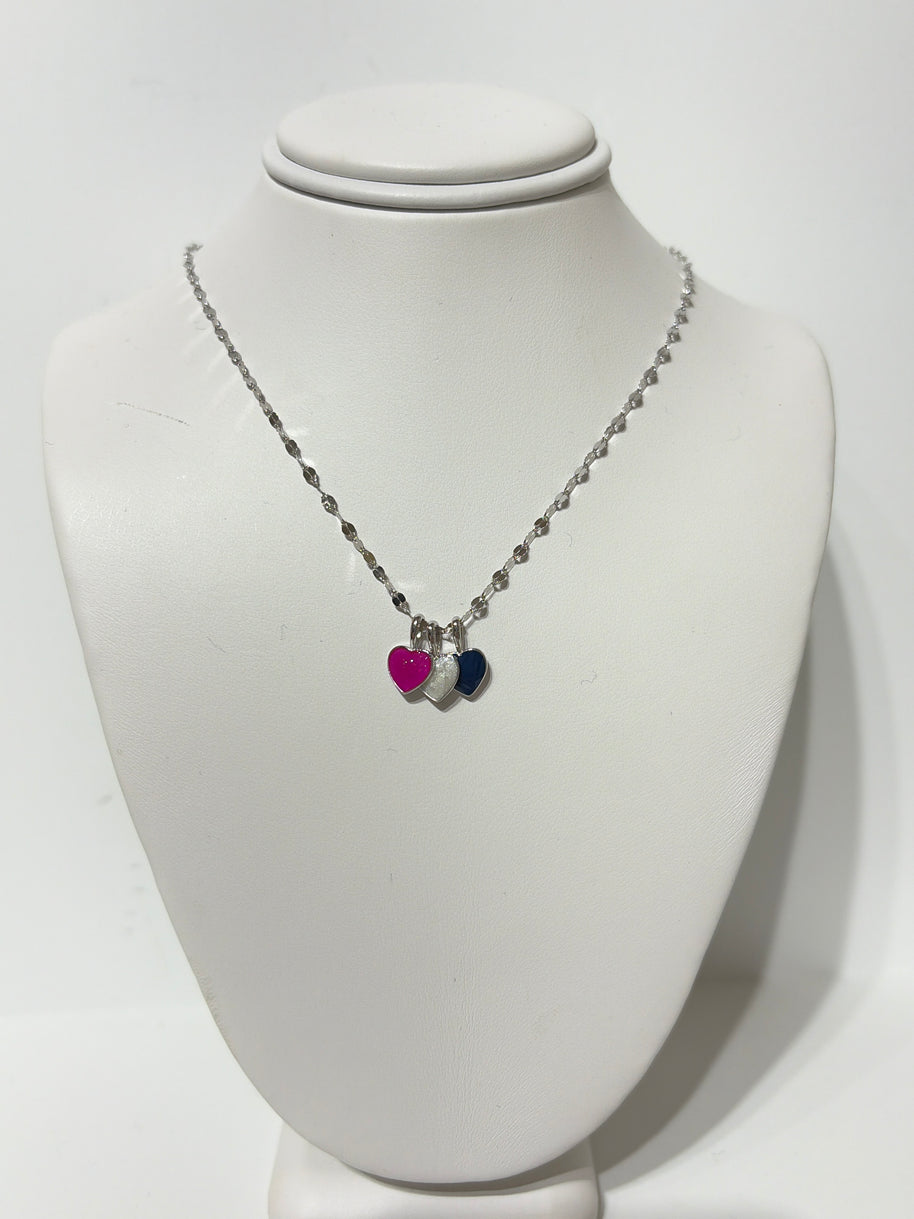 Sterling Silver Triple Heart Gemstone Necklace