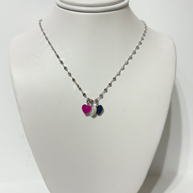 Sterling Silver Triple Heart Gemstone Necklace