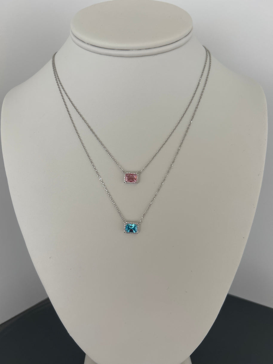 Sterling silver colored halo necklace