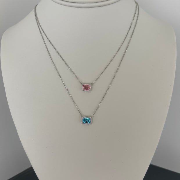 Sterling silver colored halo necklace