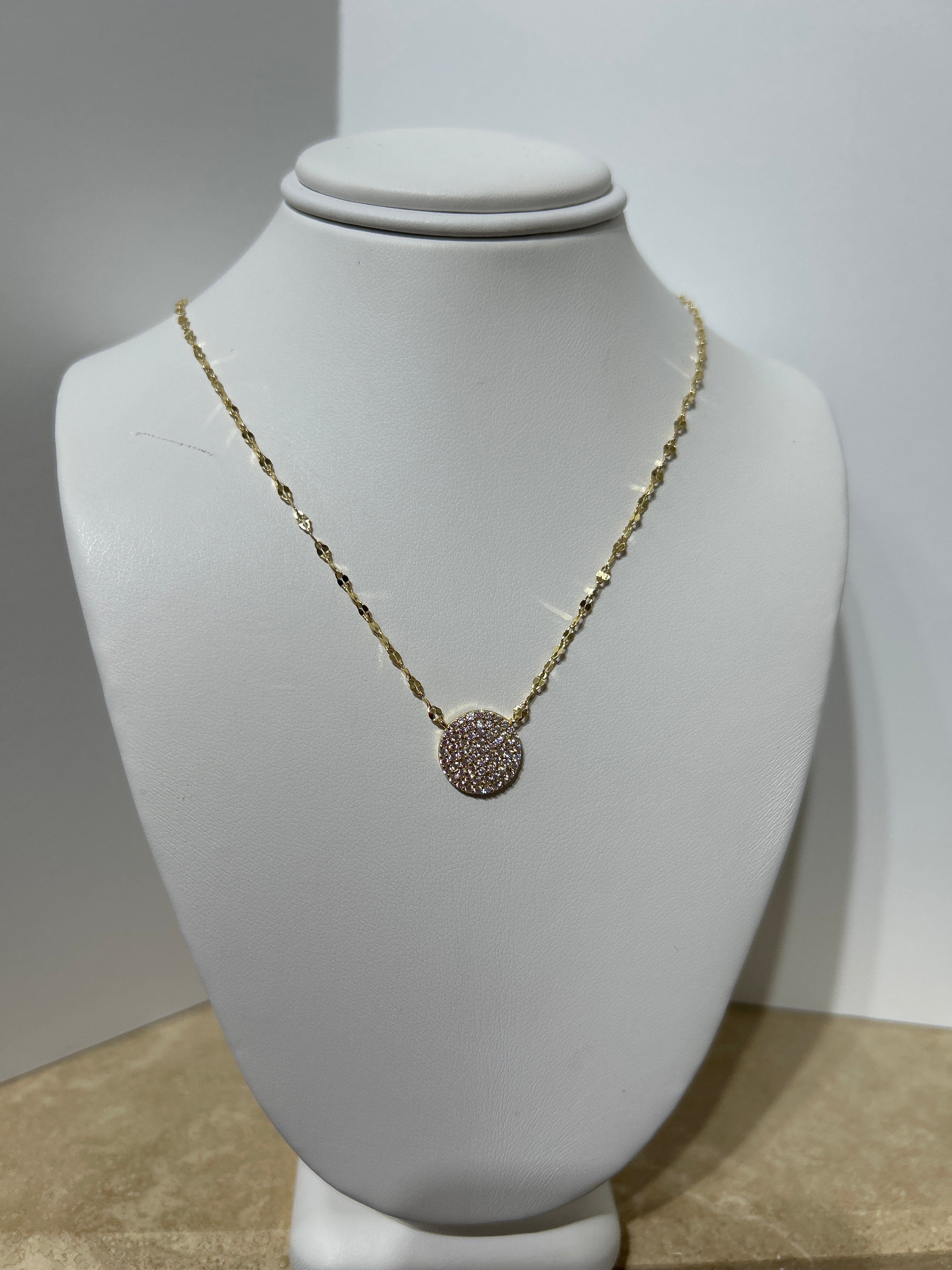 Sterling Silver Pave disc necklace ￼